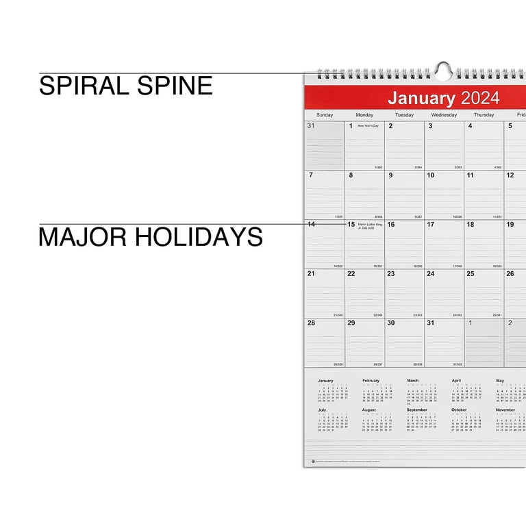 2024 Staples 12" x 17" Wall Calendar White/Red (ST53913-24) - Walmart.com