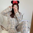 thumbnail image 1 of Pyjama style Coréen pour Femmes à Carreaux Mignon Printemps et Automne cardigan à Col Rabattu Manches Longues Tenue d'Intérieur, 1 of 5