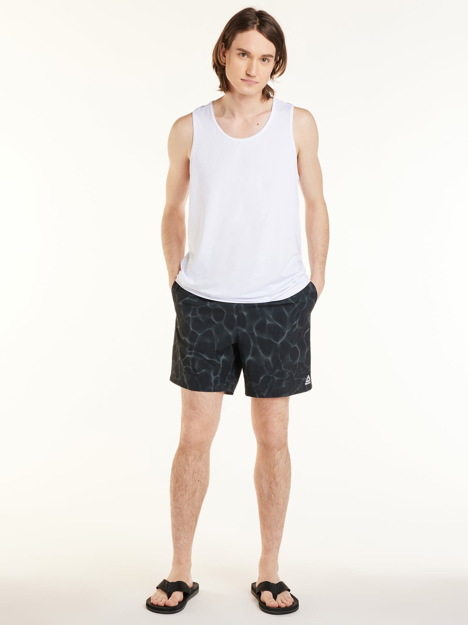 Reebok Men’s & Big Men's Printed Swim Trunks with Compression Liner, UPF 50+, 7” Inseam, Sizes S-2XL