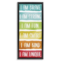 Stupell Industries Fun Inspirational Rainbow Phrases Inspirational Painting Black Floater Framed Canvas Art Print Wall Art, 15 x 31