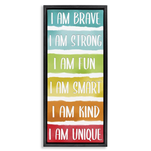 Stupell Industries Fun Inspirational Rainbow Phrases Inspirational Painting Black Floater Framed Canvas Art Print Wall Art, 15 x 31