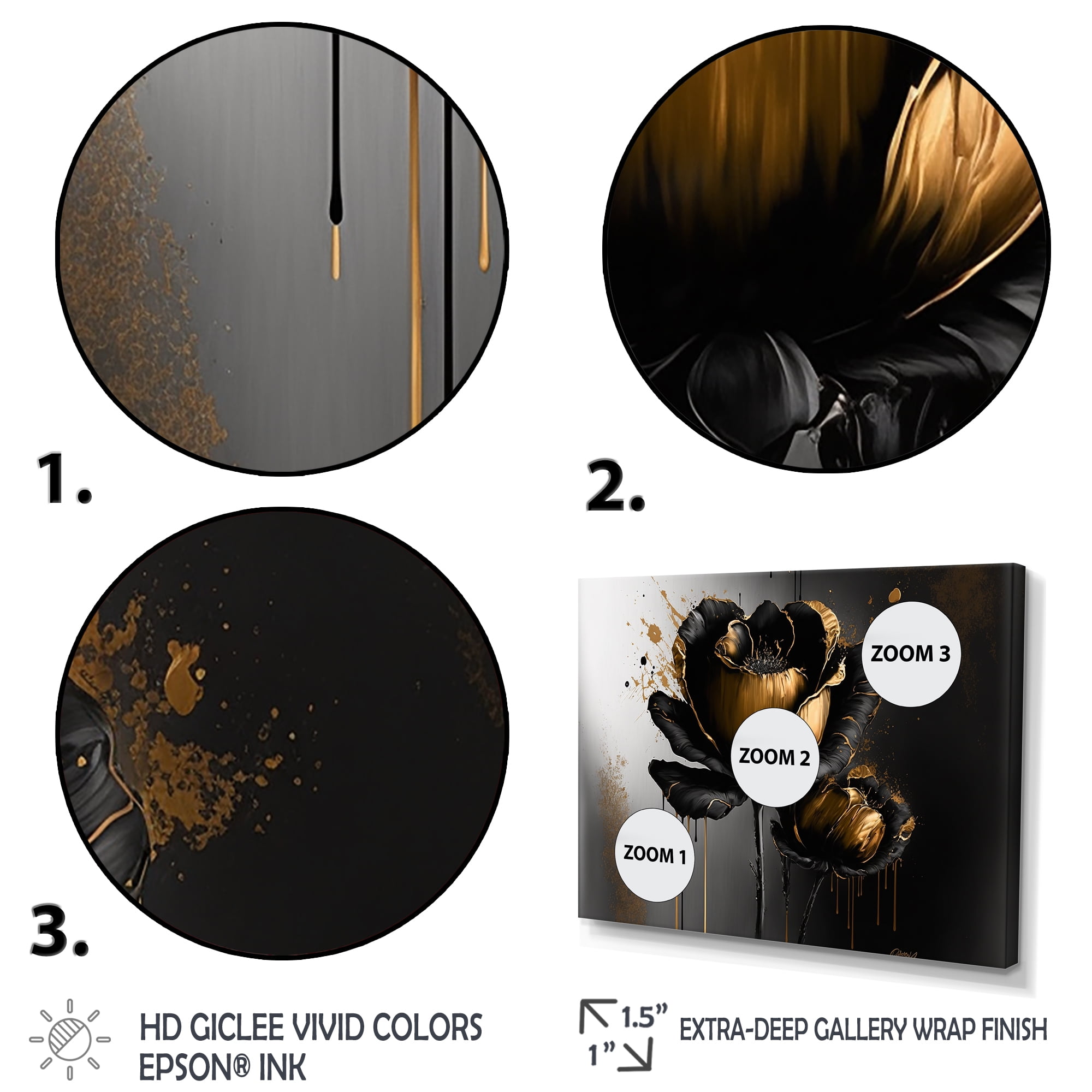 Designart Black And Gold Crocus Floral Design II Canvas Wall Art