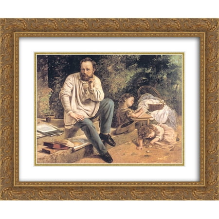 Gustave Courbet 2x Matted 24x20 Gold Ornate Framed Art Print 'Portrait of P.J. Proudhon in 1853'