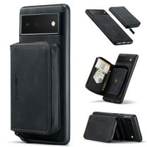 Allytech Case for Google Pixel 6 Cover PU Leather Zipper Wallet Case, Detachable Magnetic Back Card Holder Slim Folio Stand Shockproof Business Style Case for Google Pixel 6 2021( 6.4" 2021), Black