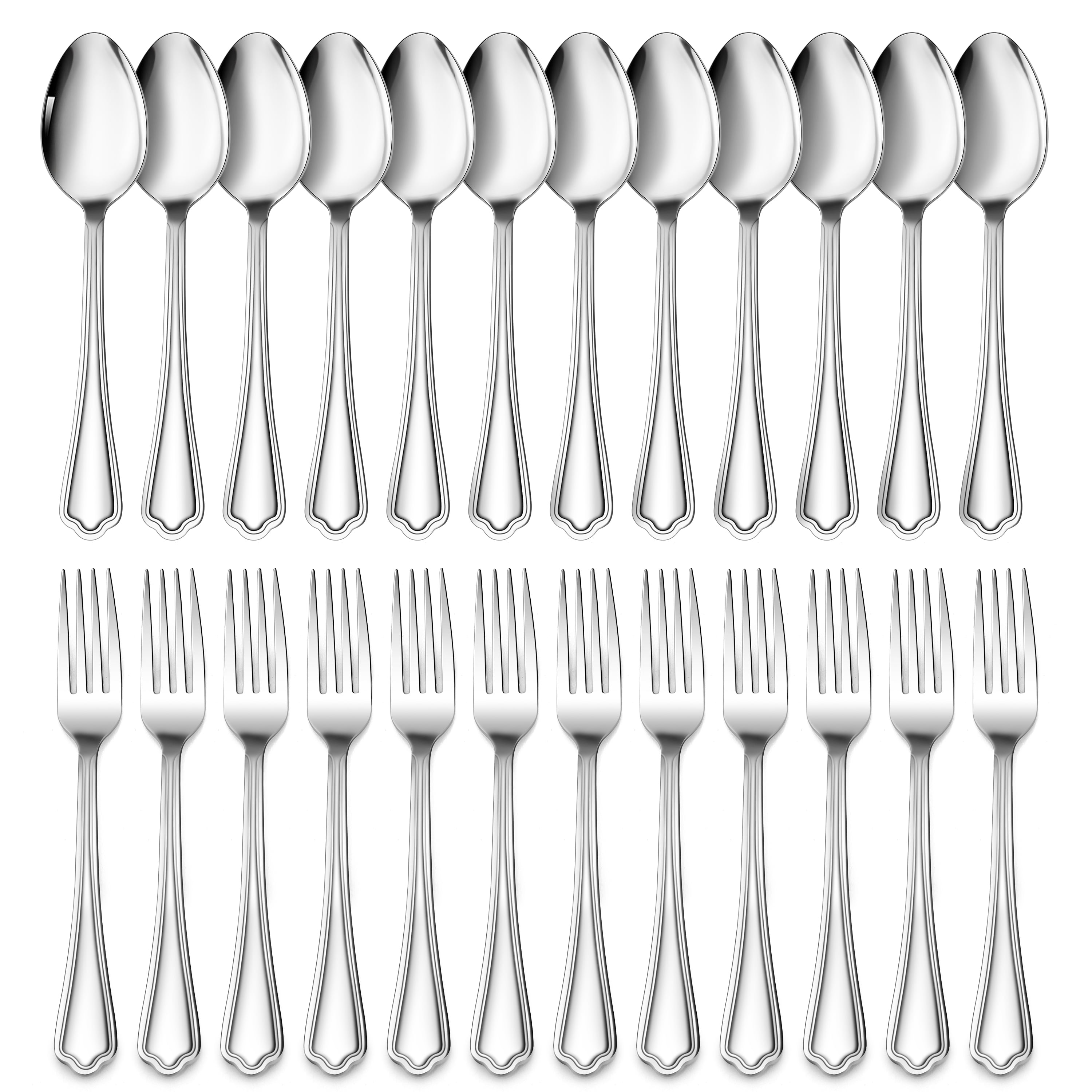 Walchoice 24-Piece Forks And Spoons Set, Stainless Steel Silverware Set ...