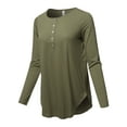 thumbnail image 2 of A2Y Women's Premium Solid Long Sleeve Dolphin Hem Shell Button Henley Top Shirt Olive L, 2 of 6