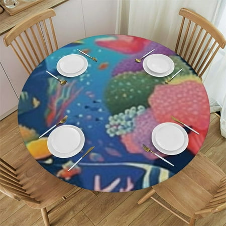 

Sheronv Coral Reef Fish Round Table Cover Stain Resistant & Washable for Indoor Outdoor Kitchen Dining Wedding Parties 100% Polyester Tablecloth Ideal for Home Decor 54 -58