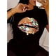 thumbnail image 1 of Lips print fashionable casual short sleeved summer outfit combined version round neck Women's T-shirt, 1 of 6