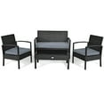 Gymax Patio Garden 4PC Rattan Wicker Furniture Set Black
