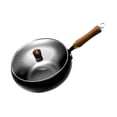 thumbnail image 4 of DimyFew Wok Pan Nonstick Cooking Pan Flat Bottom Iron Pot with Glass Lid Riveted Structure Wood Handle Suitable for Sauteing Frying Induction Cooking Home Use 28cm, 4 of 8