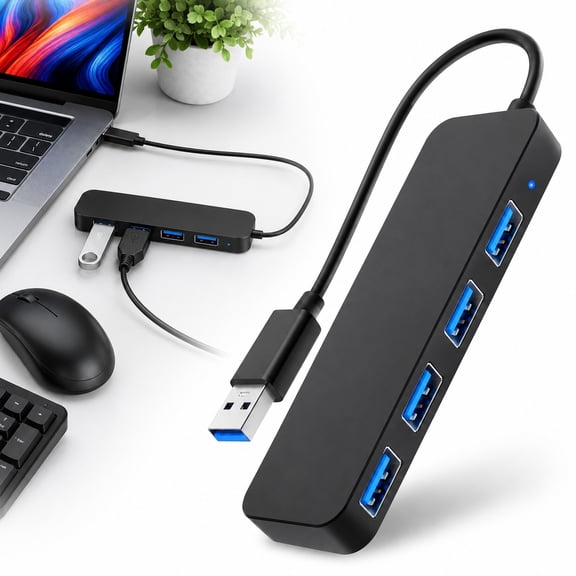 4-Port USB 3.0 Hub, High-Speed USB Splitter, USB C Hub Docking Station for Laptop, PC, Xbox, Printer, Camera, and More - USB Expansion Docking Station for Data Transfer and Peripheral Connection