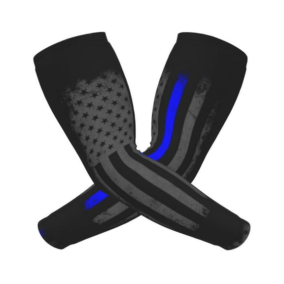 Cooling Compression Arm Sleeves Retro Thin Blue Line Flag Sun Protection Sport Arm Sleeves For Men Women Baseball Basketball Running