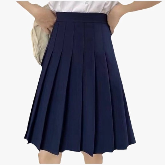 Huowey Skirts For Women Solid Color Pleated Fashion High Waisted A-Line Stylish Casual Uniform Mini Skirt Short Tennis Skater Skirts,Navy,M