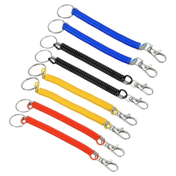 Uxcell 6.7" Spiral Retractable Spring Coil Keychain, 8 Pack, Red Yellow Blue Black