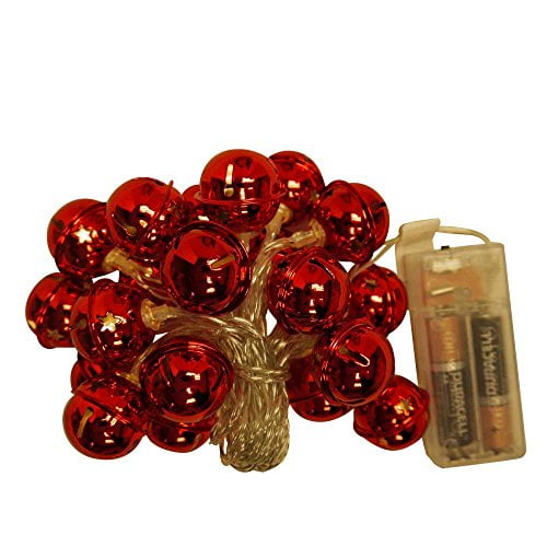 4.5-Feet Red Battery Operated Jingle Bell Metal Cap LED Light String 