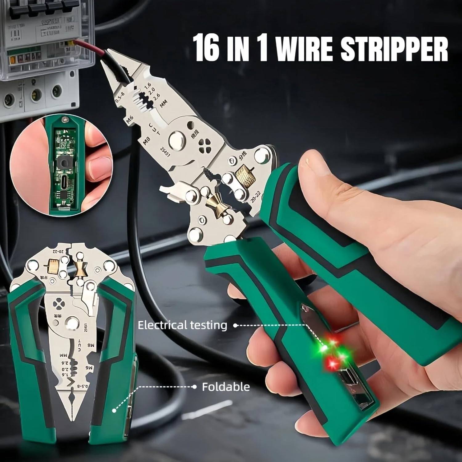 16 in 1 Wire Stripper Twister | Multi-Functional Electrician Tool for Cutting, Stripping & Pulling Wires, Voltage Tester Pliers for Electrical Repair & DIY