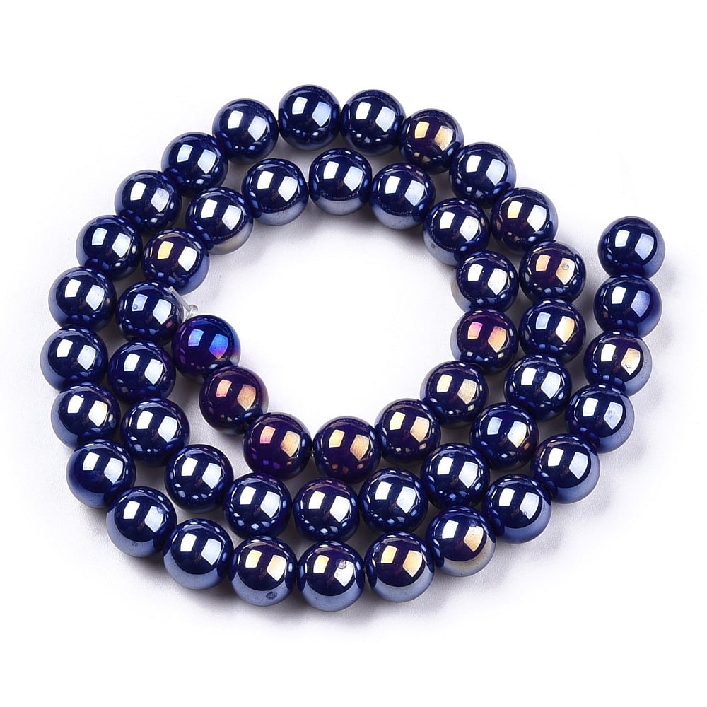 20Strand Electroplate Opaque Glass Beads Strands AB Color Plated Round Dark Blue 8~8.5mm Hole: 1.5mm about 51~53pcs/strand 14.96 inch~15.55 inch(38~39.7cm)