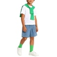 thumbnail image 5 of Daiosportswear Boys 4 Piece Summer Outfit Set, Crew Neck Tee Detachable Shawl Pocket Denim Shorts Knee High Socks for 3-16Y Green 15-16 Years, 5 of 9