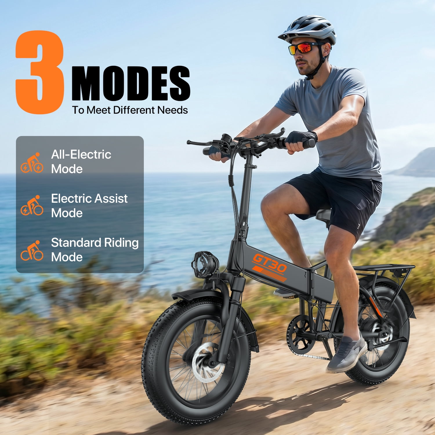 ASKGO 750W Rated Folding Electric Bike-GT30, 48V 20Ah Battery 28MPH 65Miles Range 20" Fat Tire E-Bike with Rear Rack for Adults,7 Speeds,UL2849