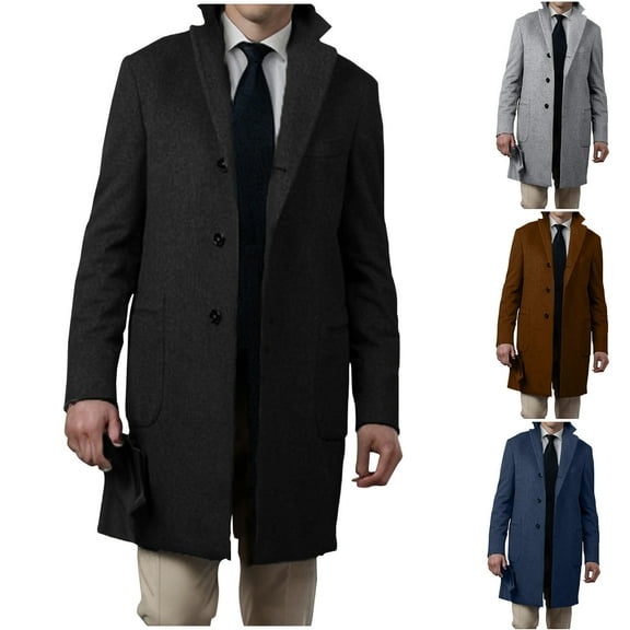 Miluxas Mens Wool Blend Trench Coat Single Breasted Notch Lapel Walker Mid-Length Classic Pea Top Coat
