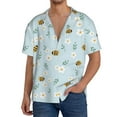 thumbnail image 3 of Vsdgher Bee Flower Print Men's Wrinkle Free Untucked Cuban Shirt Business Casual Button Down Shirts Short Sleeve Shirt, 3 of 7