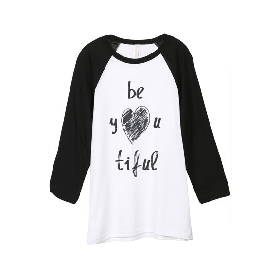 Thread Tank Be YOU Tiful Beautiful Unisex 3/4 Sleeves Baseball Raglan White Black Small