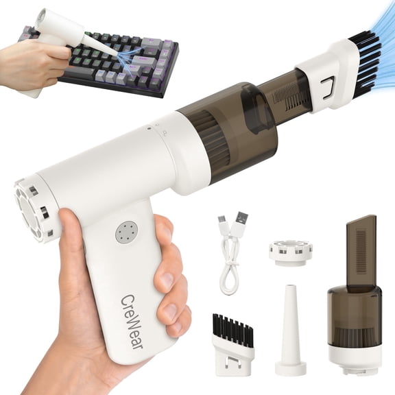 CreWear Electric Air Duster, Cordless Rechargeable Compressed Air Cleaner with 3-Speed Control & LED Light, Reusable Alternative to Canned Air for Keyboard, PC & Car
