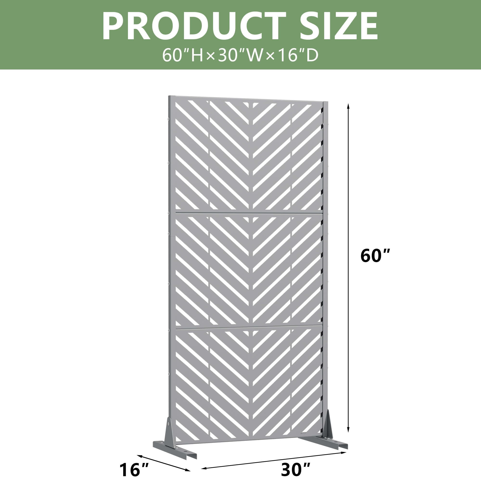 MAYEERTY Outdoor Metal Privacy Screen 5ft Gray, 3-Panel Parallel Decorative Screen, Rust-Resistant for Patio