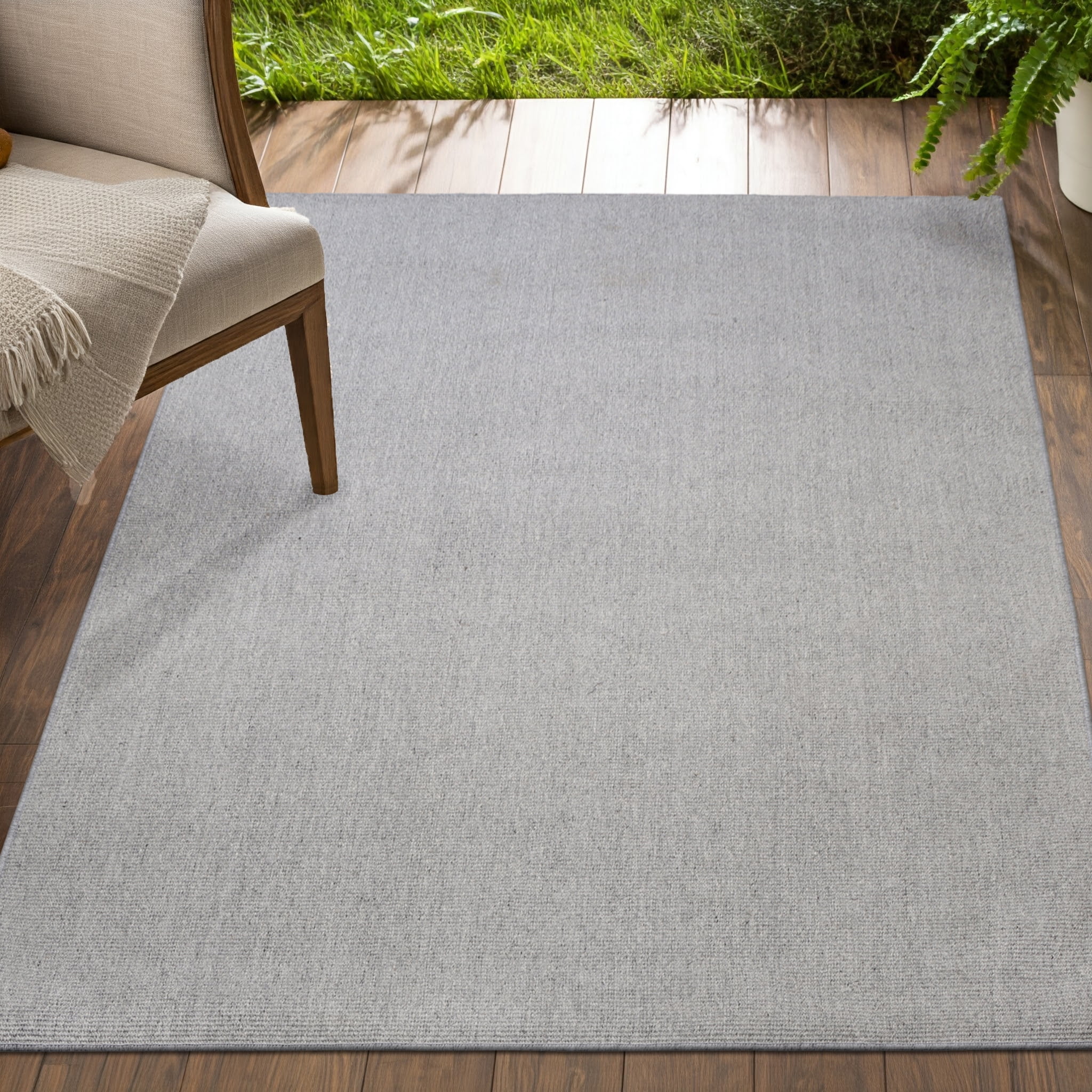 Delara Light Grey 6' x 9' Indoor Outdoor Area Rug, Non-Shedding, Hose Washable, Easy Clean