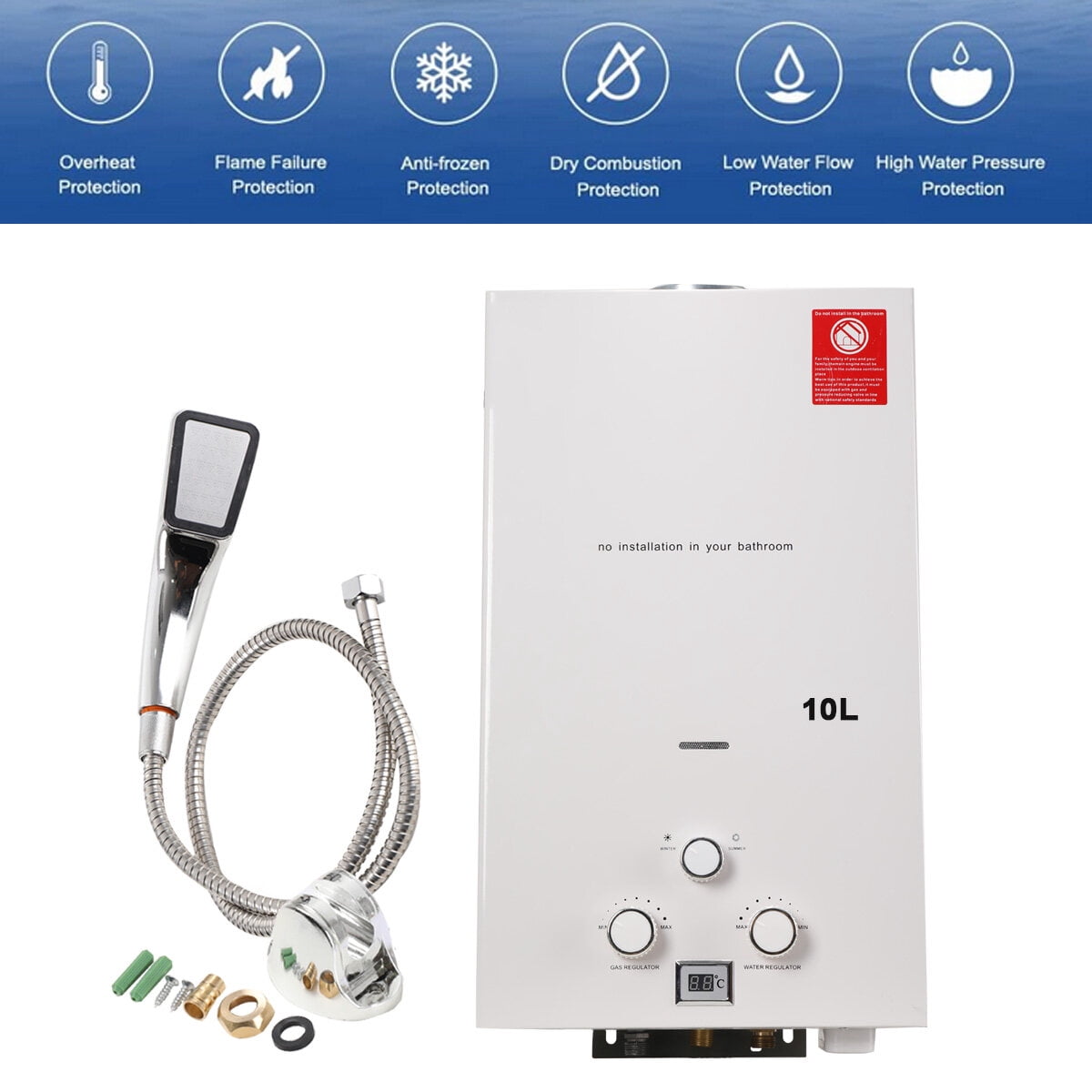 NICCOO 10L Propane Gas LPG Portable Tankless Water Heater Outdoor Camping Shower