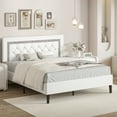 thumbnail image 6 of 4 EVER WINNER Queen Bed Frame, Upholstered Platform Bed with Headboard, White Queen Bed Frame, Diamond Design, White, 6 of 6
