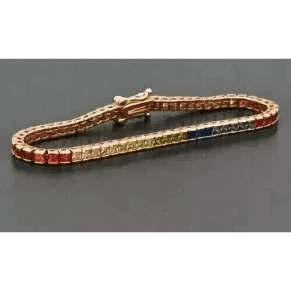 Radiant Jewelry 8Ct Rainbow Sapphire Tennis Bracelet for Women 14k Rose Gold Plated 925 Sterling Silver 7 Inch
