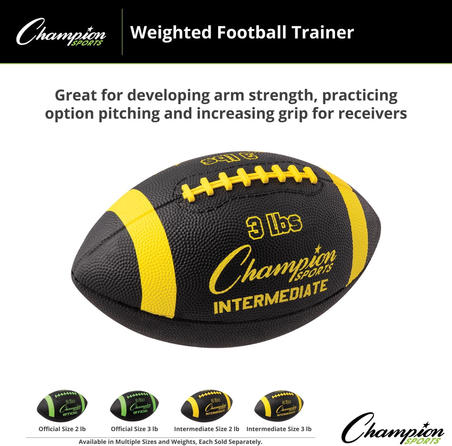 Champion Sports Intermediate Size 3lb Weighted Training Football, Yellow/Black