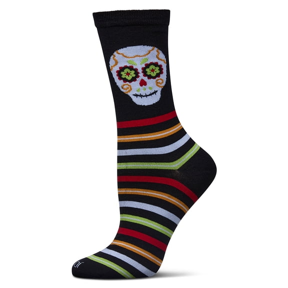 MeMoi Women's Striped Skull Rayon From Bamboo Crew Socks - Womens - Female, 9-11, Black