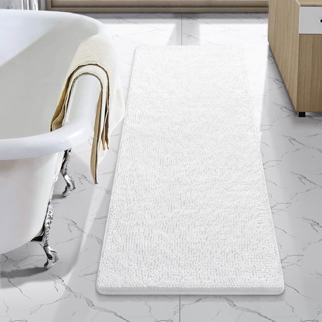 Alfombra de baño LOCHAS Luxury Shaggy, 122 x 43 cm, color blanco