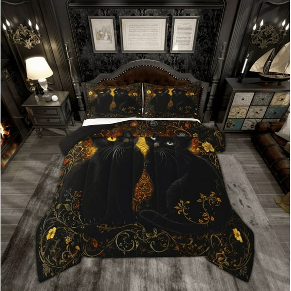 Manfei Cartoon Cat Kitten Bedding Comforter Set for Kids, Mystic Bohemian Animal Twin Comforter Sets, Tribal Western Damask Reversible Bedding Set, Luxury Bedroom Decor, 2 Pieces