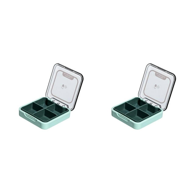 Baohd Pill Box Mini Portable Tablet Storage Container 4 Grids Pills Splitter Household Travel Indoor Outdoor Organizer Purse Green 2Set