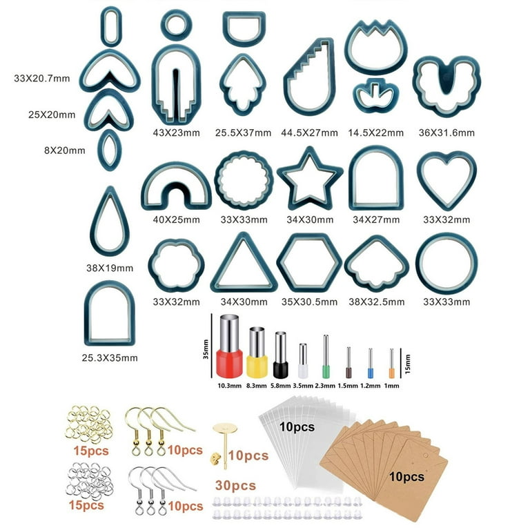 Mity rain 124Pcs Polymer Clay Cutters Kits, Clay Earring Making Kit 10  Shapes Clay Cutters with Earring Cards, Earring Hooks, Jump Rings for  Polymer