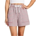 thumbnail image 4 of Hurxie Striped Shorts for Women High Waisted Beach Casual Drawstring Pull On Elastic Waist Summer Shorts with Pockets Red,2XL, 4 of 5