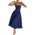 thumbnail image 1 of ZAXARRA Robe d'Été Décontractée pour Femmes, Ligne A, Couleur Unie, Sans Manches, Dos Nu, Robe Midi, Mode, Poches Latérales, Coupe Basse, 1 of 9