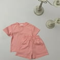 thumbnail image 2 of Zwiiyzr Toddler Summer Outfits for Girls Boys Solid Crewneck Top T-Shirt & Shorts Set 2 Piece Tracksuit Size 1-8 Years Pink, 2 of 3