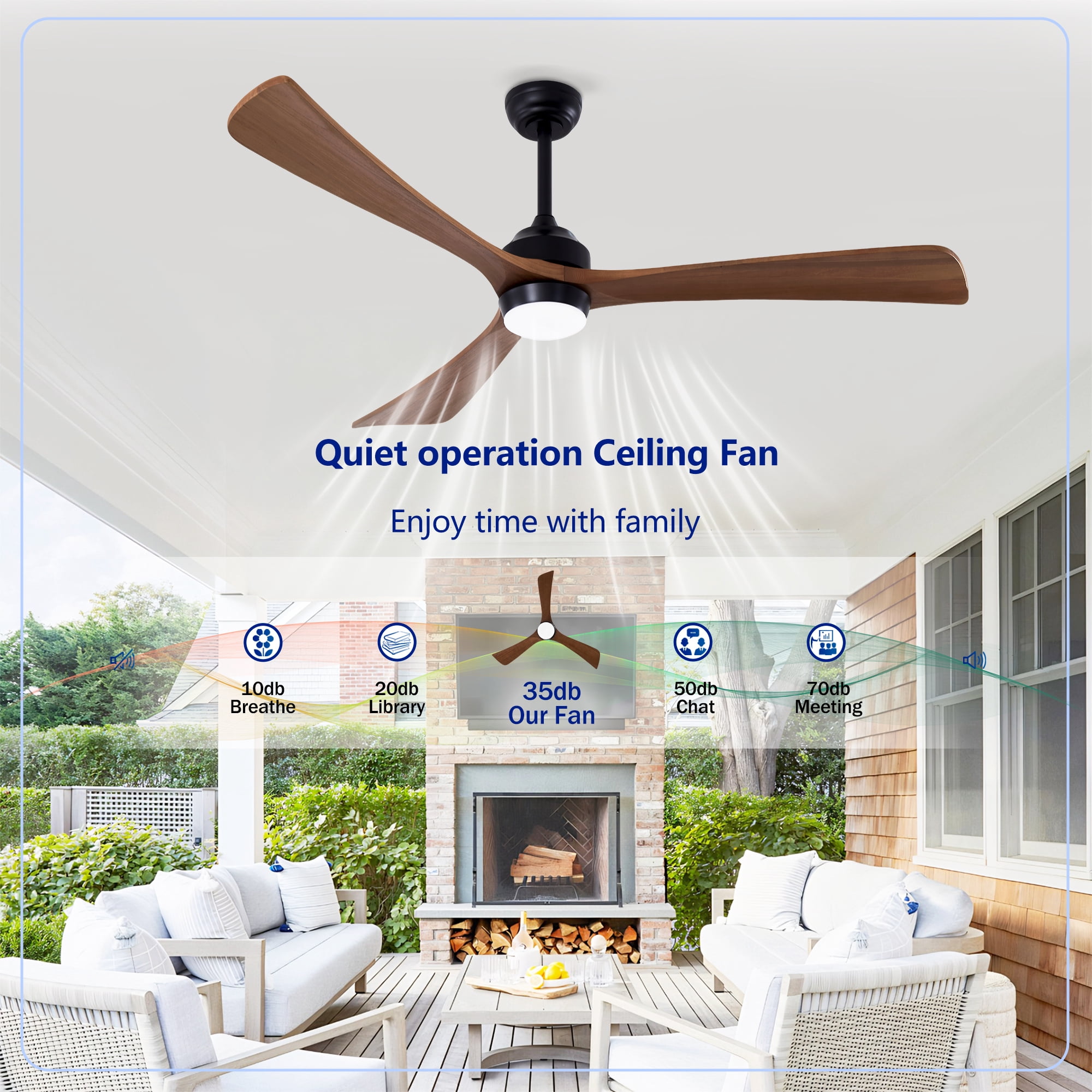 Leumius 62" Solid Wood Blades Ceiling Fan with Light and Remote Control,Quiet DC Motor 3 Blade Ceiling Fans 6 Speed Levels,Reversible for Patio Living Room Bedroom Office Black