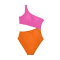 thumbnail image 3 of XIAONU Women's Color Block One Shoulder Swimwear Slim Fit Sleeveless Asymmetric One Piece Swimsuit Stretchy Modern Pool Swimsuits, 3 of 9