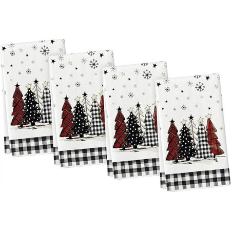 

SOME THING Black White Buffalo Plaid Xmas Trees Christmas Kitchen Towels Dish Towels 18x26 Inch Daily Seasonal Winter Decoration Hand Towels Set of 4