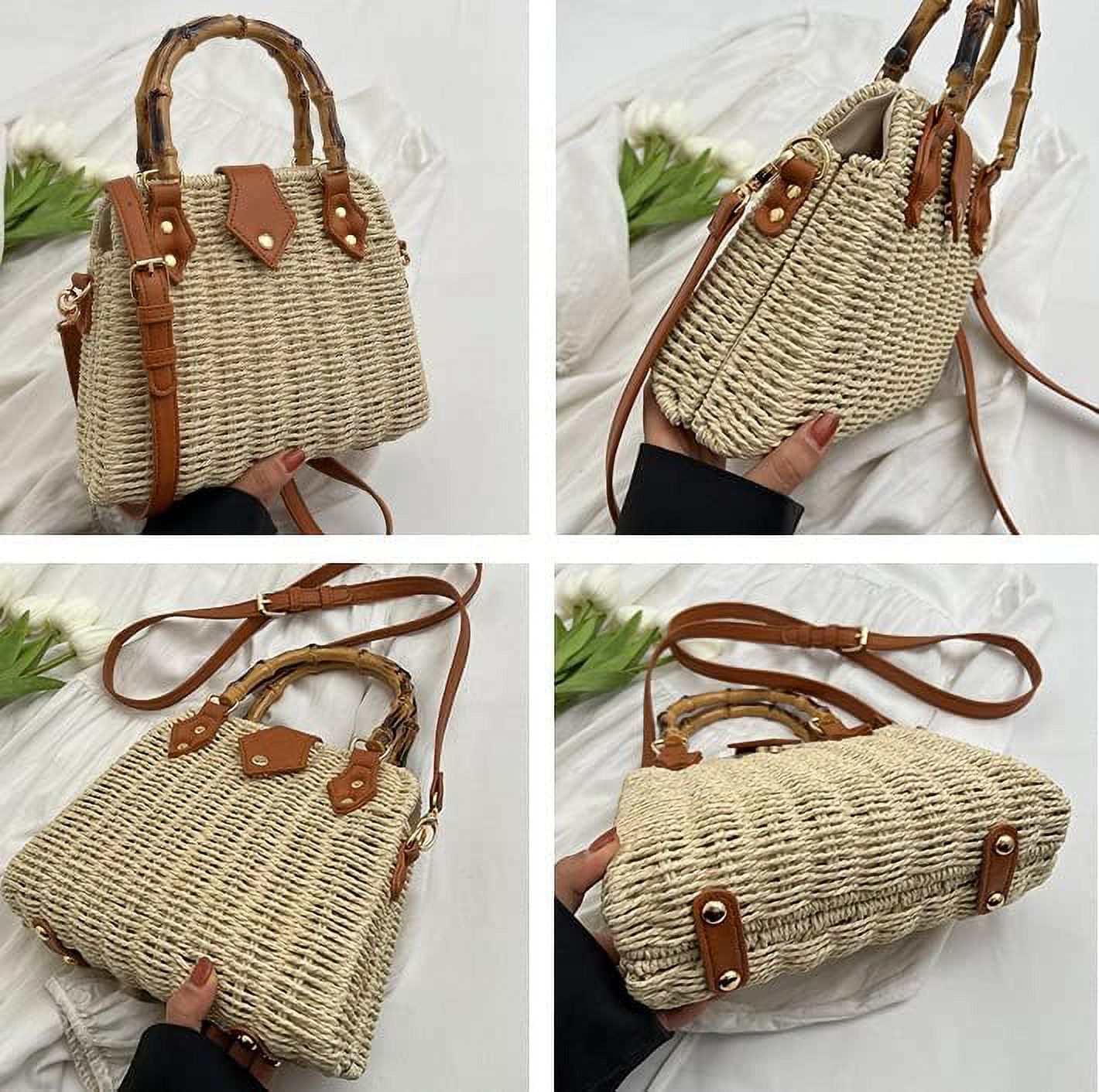Kukuzhu Straw Tote Bag Purses for Women Large Handbag Casual Crossbody Bag Satchel Bag Beach Bag for Travel Work