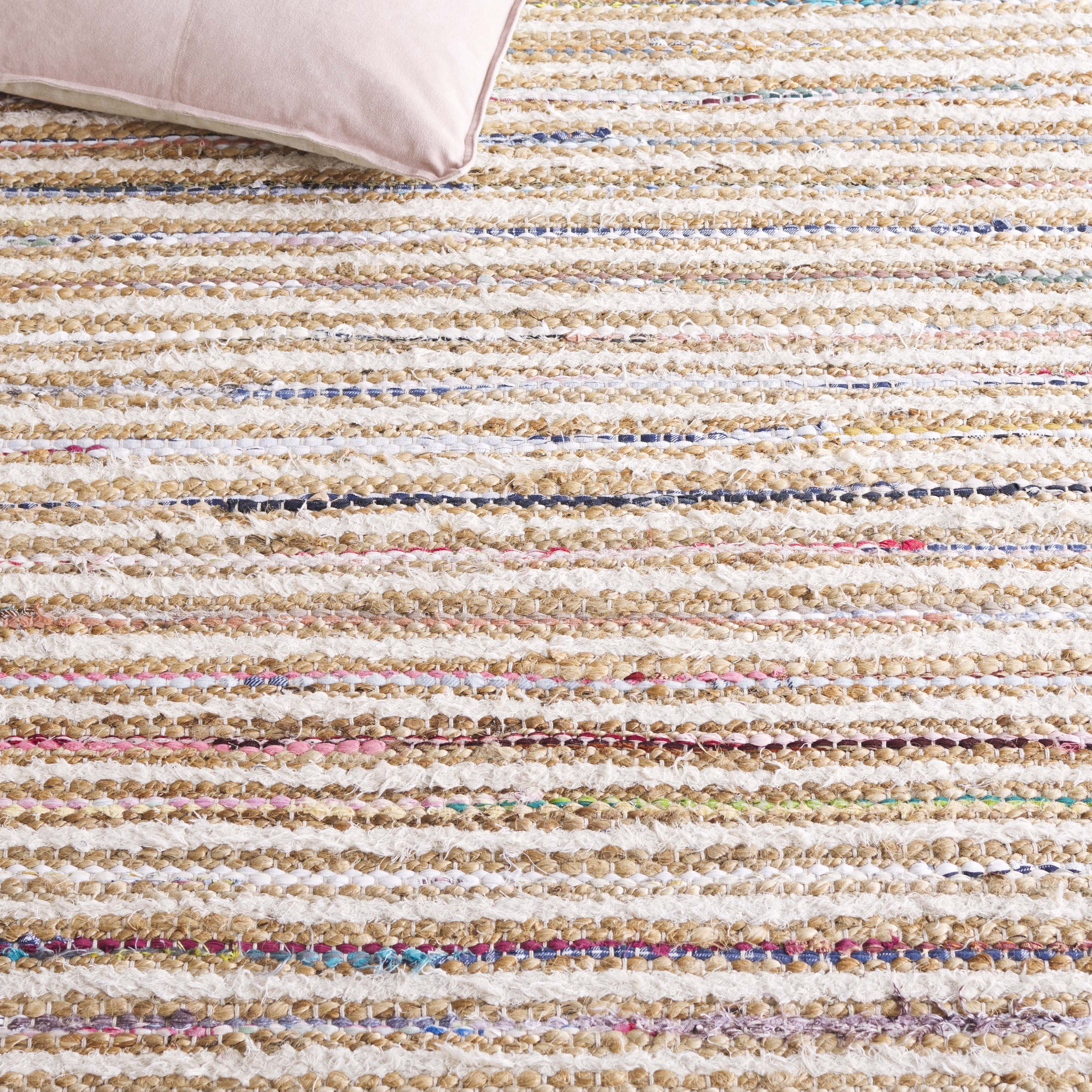 SAFAVIEH Cape Cod Jacinth Striped Area Rug, Natural/Rust, 6' x 6' Square