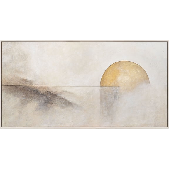 YS-Art Horizon Line Neutral Wall Art Texture Hand Painted Framed Wall Art Abstract Painting Beige Frame 48x24 in