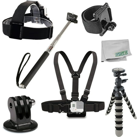 Ultimaxx Essential Accessory Kit for Action Cameras - Includes: Chest Mount, Head Mount, Selfie-Stick & More for Most Action Cameras