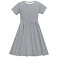 thumbnail image 3 of Annhoo Girls Summer Casual Dresses Solid Color Crew Neck Short Sleeve Loose Comfy Cute A-Line Dresses 4-14 Years, 3 of 9