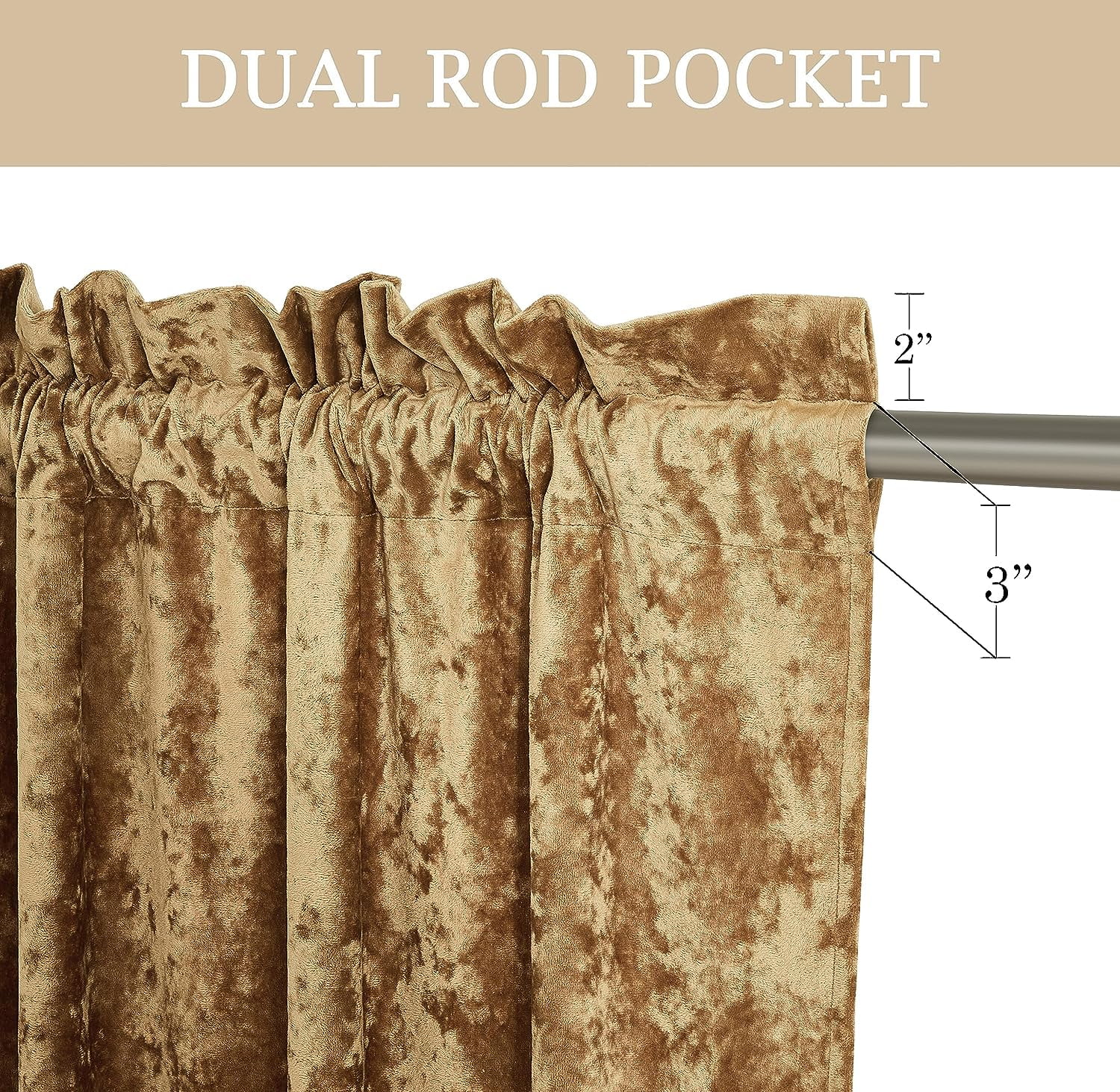 Chezmoi Collection Lux Caramel Gold Crushed Velvet Curtains 2 Panel Set, Room Darkening Luxury Distressed Velvet Rod Pocket Window Drapes for Living Room Bedroom 50" W x 84" L